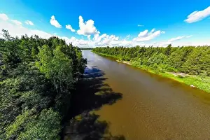 Ahvionkoski Prints: Aerial panoramic summer view of rapid Ahvionkoski at river Kymijoki, Finland