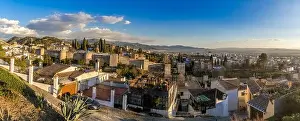 Alhambra Prints: Aerial panoramic view of the Alhambra complex in Granada Spain with walls and towers and palaces