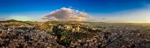 Alhambra Prints: Aerial panoramic view of the Alhambra complex in Granada Spain with walls and towers and palaces