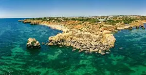 Aerial panoramic view of amazing Praia dos Paradinha beach, Albufeira, Algarve, Portugal