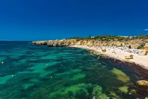 Famous Beach Prints: Aerial panoramic view of amazing Praia dos Paradinha beach, Albufeira, Algarve, Portugal