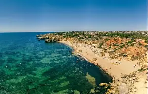 Famous Beach Prints: Aerial panoramic view of amazing Praia dos Paradinha beach, Albufeira, Algarve, Portugal