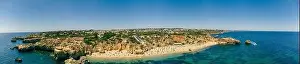 Famous Beach Prints: Aerial panoramic view of amazing Praia dos Paradinha beach, Albufeira, Algarve, Portugal