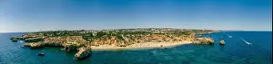 Aerial panoramic view of amazing Praia dos Paradinha beach, Albufeira, Algarve, Portugal