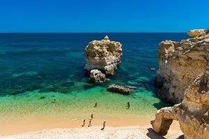 Albufeira Prints: Aerial panoramic view of amazing Praia dos Paradinha beach, Albufeira, Algarve, Portugal