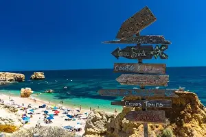Portimao Prints: Aerial panoramic view of amazing Praia dos Paradinha beach, Albufeira, Algarve, Portugal