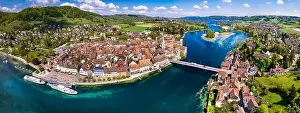 Rhein Prints: Aerial panoramic view of beautiful old town Stein am Rhein in Switzerland border with Germany