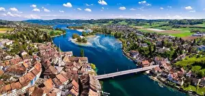 Rhein Prints: Aerial panoramic view of beautiful old town Stein am Rhein in Switzerland border with Germany