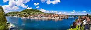 Rhein Prints: Aerial panoramic view of beautiful old town Stein am Rhein in Switzerland border with Germany