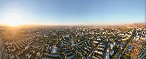 Aerial panoramic view of Bishkek city Kyrgyzstan with snow-capped mountains