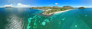 Aerial panoramic view of Christopher Harbor and the Caribbean Sea