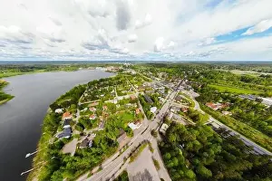 May Road Prints: Aerial panoramic view of city Inkeroinen at river Kymijoki, Finland