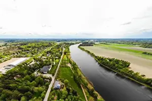 May Road Prints: Aerial panoramic view of city Inkeroinen at river Kymijoki, Finland