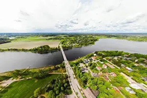 May Road Prints: Aerial panoramic view of city Inkeroinen at river Kymijoki, Finland