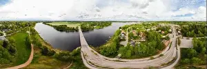May Road Prints: Aerial panoramic view of city Inkeroinen at river Kymijoki, Finland