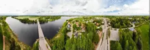May Road Prints: Aerial panoramic view of city Inkeroinen at river Kymijoki, Finland