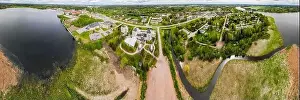 May Road Prints: Aerial panoramic view of city Inkeroinen at river Kymijoki, Finland