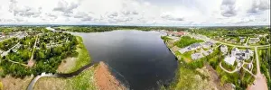 May Road Prints: Aerial panoramic view of city Inkeroinen at river Kymijoki, Finland