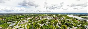May Road Prints: Aerial panoramic view of city Inkeroinen at river Kymijoki, Finland