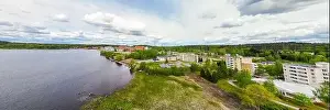 May Road Prints: Aerial panoramic view of city Inkeroinen at river Kymijoki, Finland