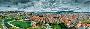 Biscay Prints: Aerial panoramic view of cloudy Bilbao, Spain from Etxebarria Park