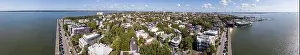 Charleston Prints: Aerial panoramic view of the whole dowtown historic district of Charleston, South Carolina