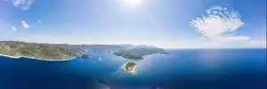 Aerial panoramic view of Host Island in Adriatic sea near town port of Vis Island in Croatia summer