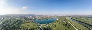 Lake Landscape Prints: Aerial panoramic view of Jarun water park in southeast Zagreb Croatia