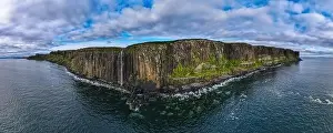 Isle Of Skye Prints: Aerial panoramic view of Kilt Rock & Mealt Falls on the coast of the isle of Skye in Scotland