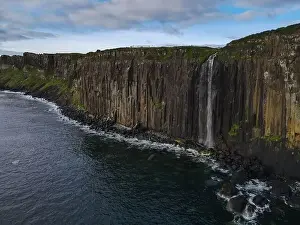 Isle Of Skye Prints: Aerial panoramic view of Kilt Rock & Mealt Falls on the coast of the isle of Skye in Scotland
