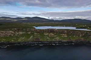 Isle Of Skye Prints: Aerial panoramic view of Kilt Rock & Mealt Falls on the coast of the isle of Skye in Scotland