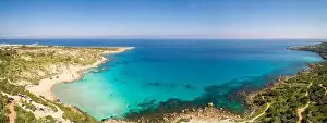Clear Weather Prints: Aerial panoramic view of Konnos Beach and surrounding coastline - a popular tourist spot in Ayia Napa