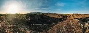 Catastrophe Prints: Aerial panoramic view looking north of barren landscape in Cascais
