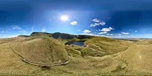 Summer Green Prints: Aerial panoramic view of the natural landscape of the brecon beacons national park with its mountains