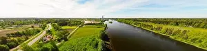 Aerial panoramic view of place Myllykoski at river Kymijoki, Kouvola, Finland