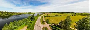 Aerial panoramic view of place Myllykoski at river Kymijoki, Kouvola, Finland