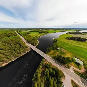 May Road Prints: Aerial panoramic view of rapid Susikoski at river Kymijoki, Finland