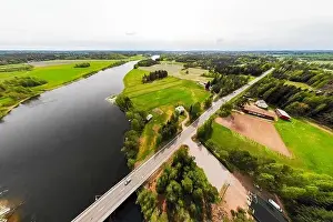May Road Prints: Aerial panoramic view of rapid Susikoski at river Kymijoki, Finland