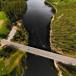 May Road Prints: Aerial panoramic view of rapid Susikoski at river Kymijoki, Finland