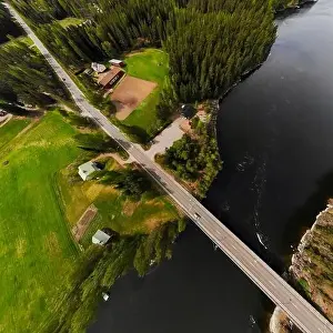 May Road Prints: Aerial panoramic view of rapid Susikoski at river Kymijoki, Finland