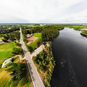 May Road Prints: Aerial panoramic view of rapid Susikoski at river Kymijoki, Finland