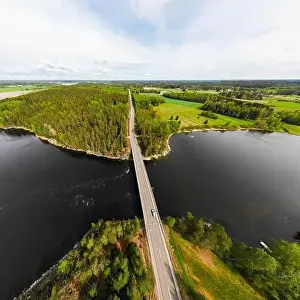 May Road Prints: Aerial panoramic view of rapid Susikoski at river Kymijoki, Finland