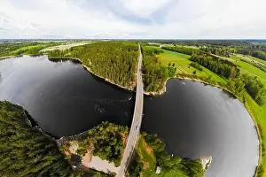 May Road Prints: Aerial panoramic view of rapid Susikoski at river Kymijoki, Finland