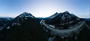 Merritt Prints: Aerial Panoramic View of a scenic Highway passing in the Canadian Landscape