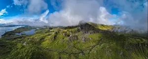 Isle Of Skye Prints: Aerial panoramic view of the scotish highlands Isle of Skye in northern Scotland Hebrides Islands