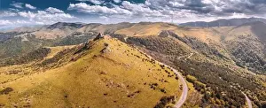 Armenia Prints: Aerial panoramic view over the serpentine mountain road near the Pushkin Pass in Armenia