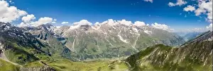 Tirol Prints: Aerial panoramic view of serpentine Taxenbacher Fusch high alpine road in Grossglockner in Austria