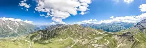 Tirol Prints: Aerial panoramic view of serpentine Taxenbacher Fusch high alpine road in Grossglockner in Austria