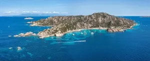 La Maddalena Prints: Aerial panoramic view of Spargi Island in the La Maddalena Archipelago