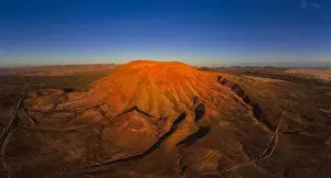 Sun Rise Prints: Aerial Panoramic view of the Volcanic Mountain of Montana Roja Fuerteventura